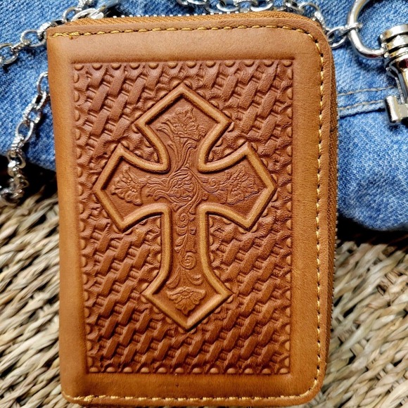 Brown Leather Wallet with Chain - Picture 2 of 13